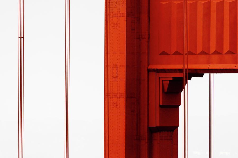 Close detail of the crossing steel beams of the Golden Gate Bridge