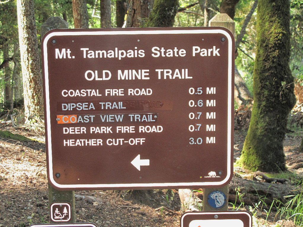 Mount Tamalpais Old Mine Trail wooden sign